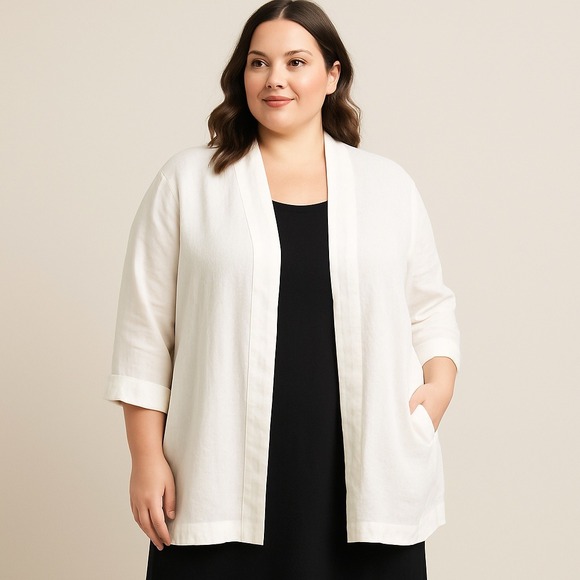 Pure Jill 100% Linen Kimono Open Front Pockets Lightweight Cardigan Jacket 1X - Picture 1 of 9